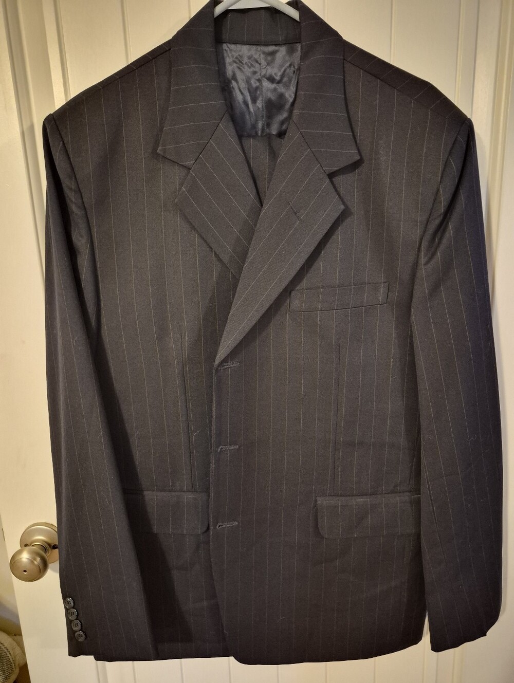 Men's Pinstripe Three Button Suit - Black